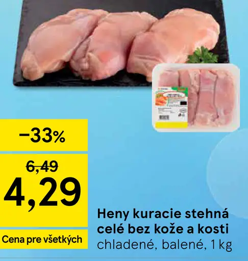 Heny kuracie stehná celé bez kože a kosti chladené, balené