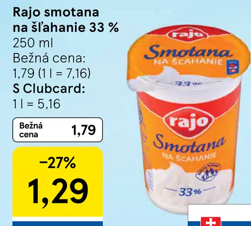 Rajo Smotana na šľahanie 33%