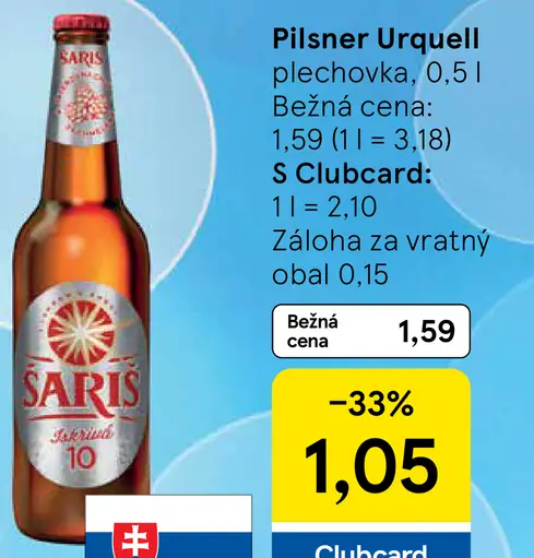 Šariš 10° pivo fľaša