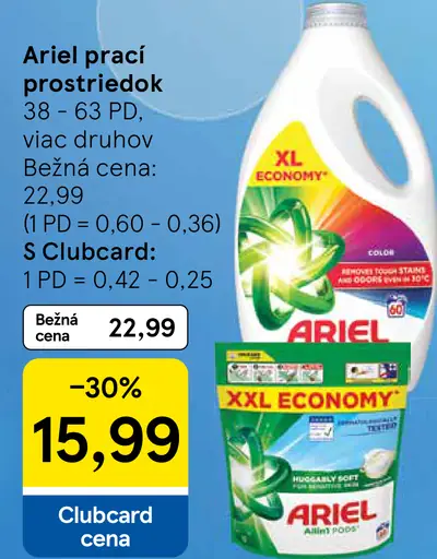 Ariel prací prostriedok rôzne druhy