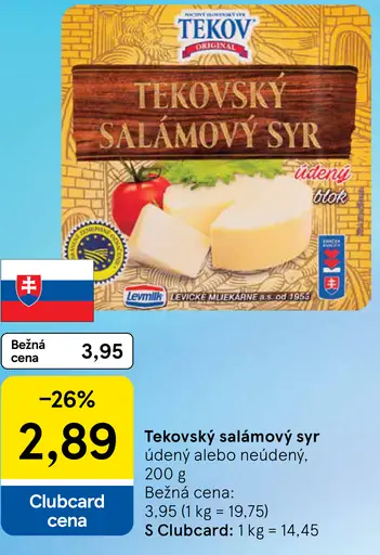 Tekovský salámový syr údený alebo neúdený