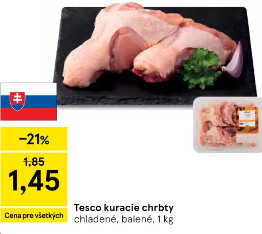 Tesco kuracie chrbty chladené