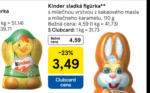 Kinder Sladká figúrka s mliečnou vrstvou z kakaového masla a mliečneho karamelu
