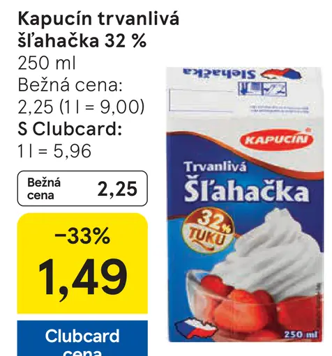 Kapucín trvanlivá šľahačka 32 %