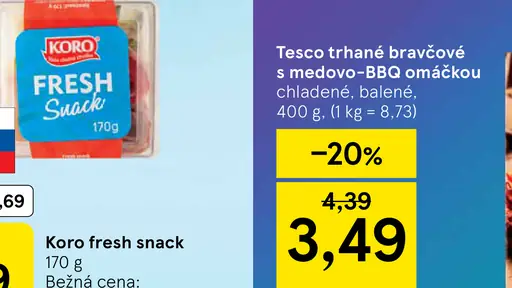 Tesco trhané bravčové s medovo-BBQ omáčkou
