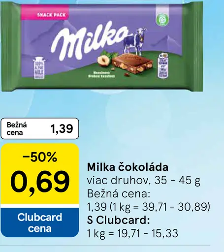 Milka čokoláda viac druhov