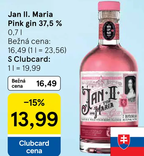 Jan II. Maria Pink gin 37,5 %