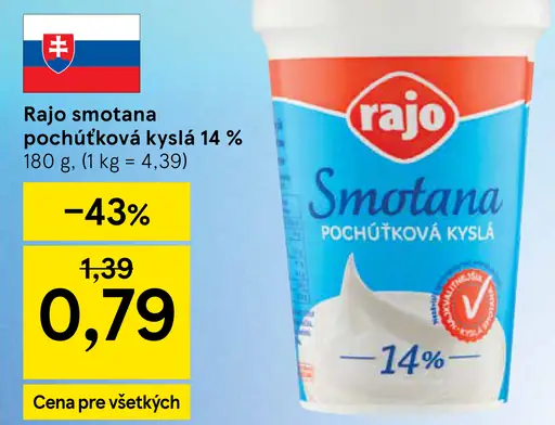 Rajo Smotana pochúťková kyslá 14%