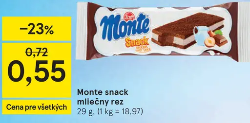 Monte snack mliečny rez