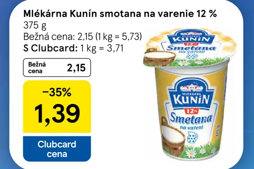 Mlékárna Kunín smotana na varenie 12 %