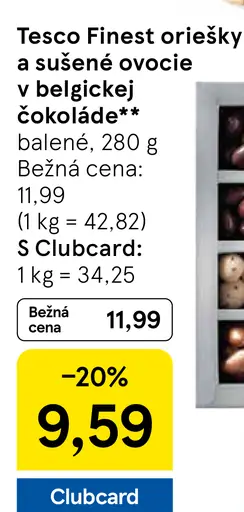 Tesco Finest oriešky a sušené ovocie v belgickej čokoláde