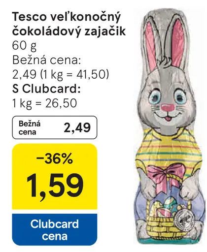 Tesco veľkonočný čokoládový zajačik