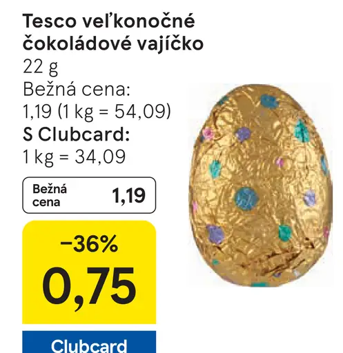 Tesco veľkonočné čokoládové vajíčko