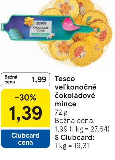Tesco veľkonočné čokoládové mince