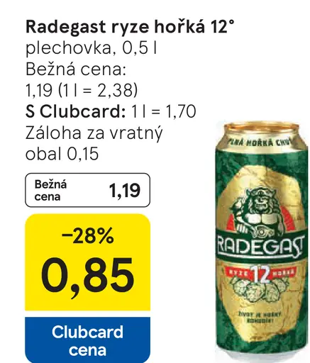 Radegast ryze hořké 12° plechovka