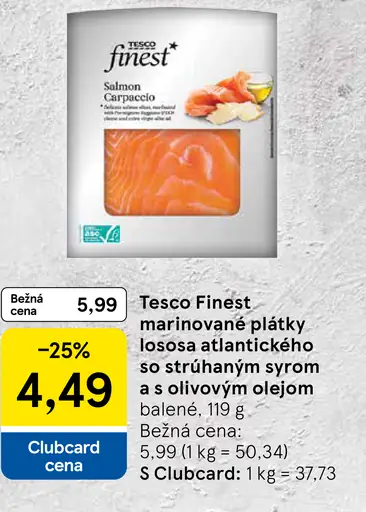 Tesco Finest marinované plátky lososa atlantického so strúhaným syrom a olivovým olejom