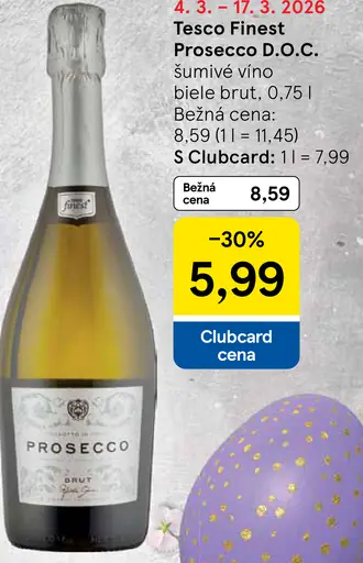 Tesco Finest Prosecco D.O.C. šumivé víno biele brut