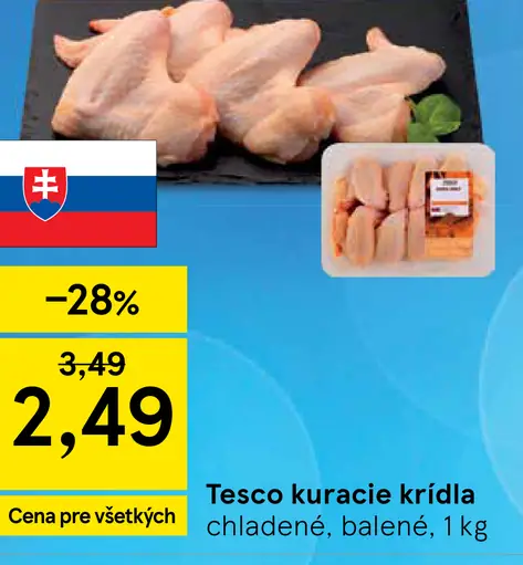 Tesco kuracie krídla chladené, balené
