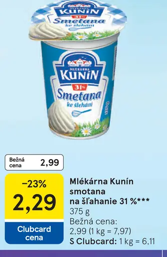 Mlékárna Kunín smotana na šľahanie 31 %