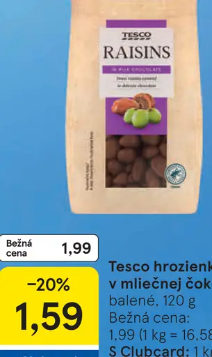 Tesco hrozienka v mliečnej čokoláde
