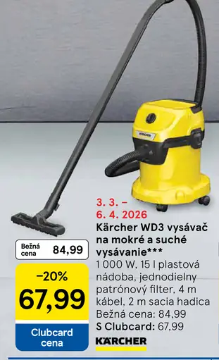 Kärcher WD3 vysávač na mokré a suché vysávanie 15 l