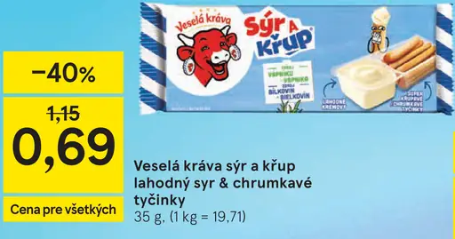 Veselá kráva syr & krúp lahodný syr a chrumkavé tyčinky