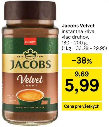 Jacobs Velvet instantná káva rôzne druhy