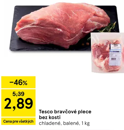 Tesco bravčové plece bez kosti chladené, balené