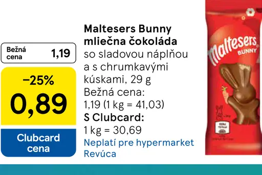 Maltesers Bunny mliečna čokoláda so sladovou náplňou a chrumkavými kúskami
