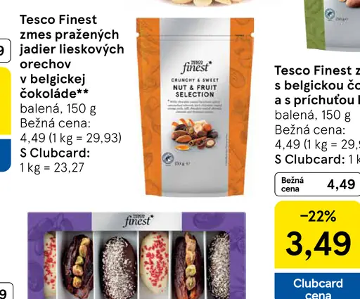 Tesco Finest oriešky a sušené ovocie v belgickej čokoláde