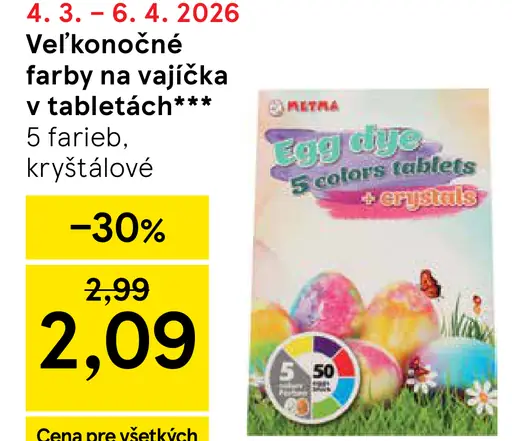 Veľkonočné farby na vajíčka v tabletách 5 farieb, kryštálové