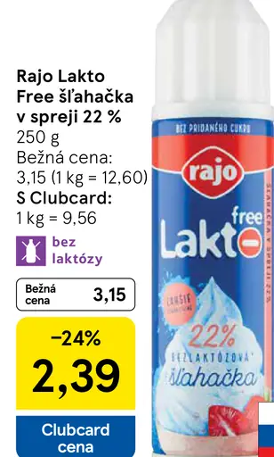Rajo Lakto Free Šľahačka v spreji 22%
