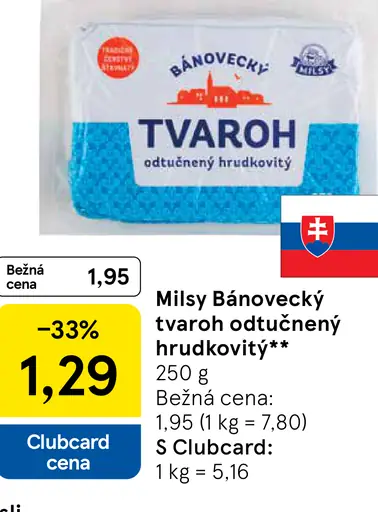 Milsy Bánovecký tvaroh odtučnený hrudkovitý