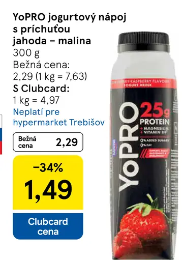 YoPRO jogurtový nápoj s príchuťou jahoda-malina