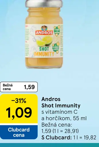 Andros Shot Immunity s vitamínom C a horčíkom nápoj