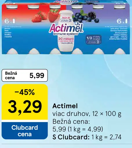 Actimel jogurtový nápoj viac druhov