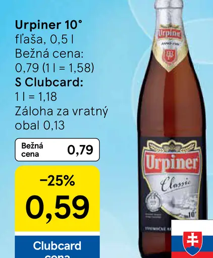 Urpiner 10° fľaša pivo