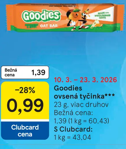 Goodies ovsená tyčinka oat bar