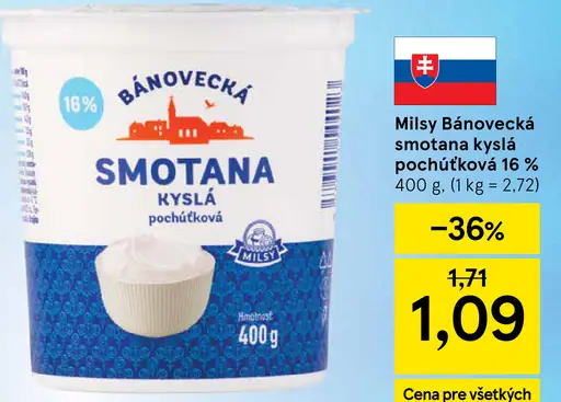 Milsy Bánovecká smotana kyslá pochúťková 16 %