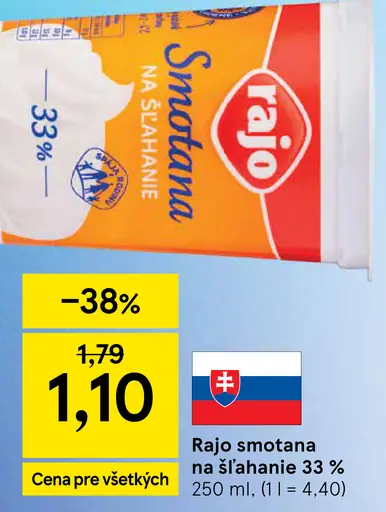 Rajo Smotana na šľahanie 33%