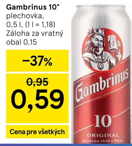 Gambrinus 10° plechovka