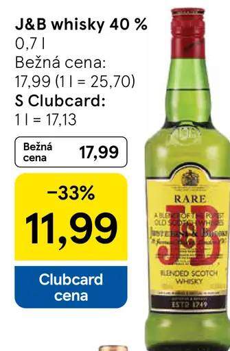 J&B whisky 40 % blended škótska whisky