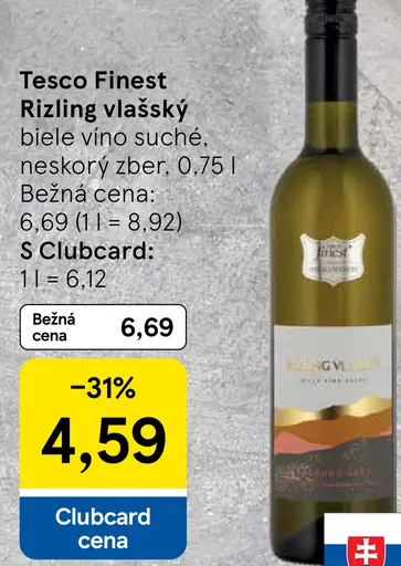 Tesco Finest Rizling vlašský biele víno suché neskorý zber