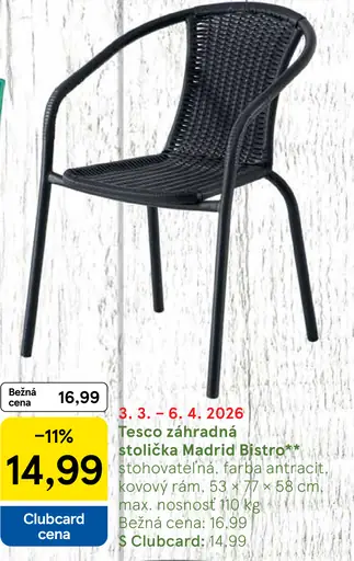 Tesco záhradná stolička Madrid Bistro