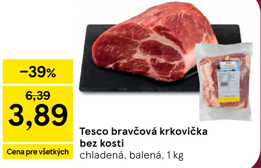 Tesco bravčová krkovička bez kosti plátky chladená balená