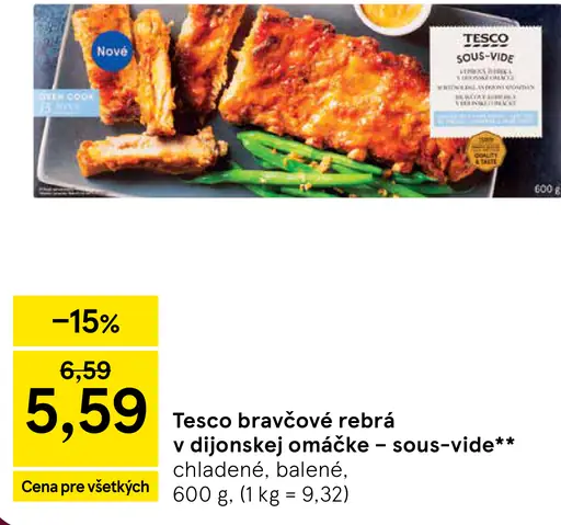 Tesco bravčové rebrá v dijonskej omáčke – sous-vide, chladené, balené