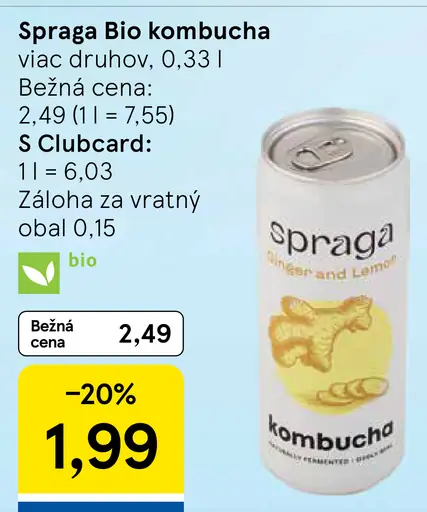 Spraga Bio kombucha rôzne druhy