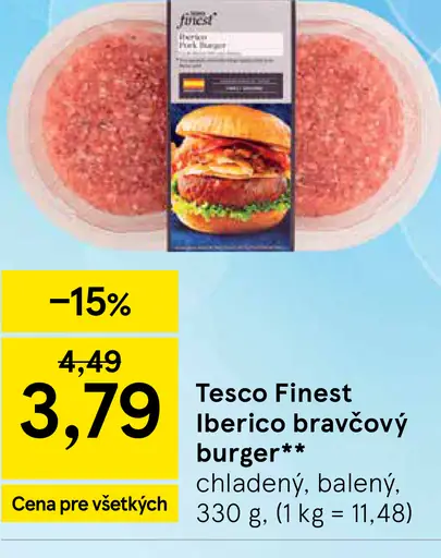 Tesco Finest Iberico bravčový burger chladený balený