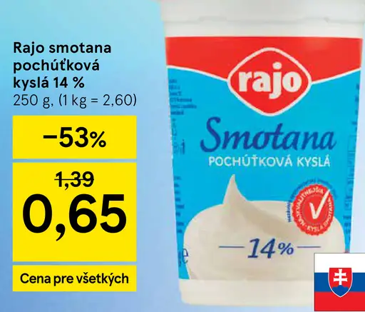 Rajo Smotana pochúťková kyslá 14%