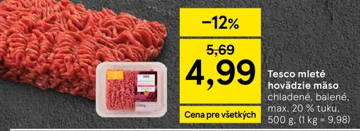 Tesco mleté hovädzie mäso chladené balené max. 20 % tuku